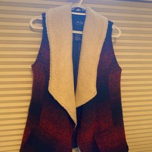 Red plaid fall vest with wool